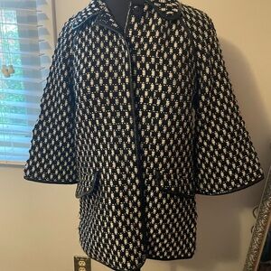 Kenar Black and White Checkered Cape Coat